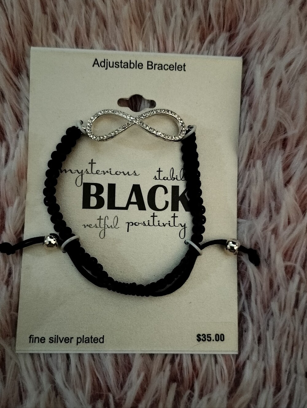 Black Adjustable Infinity Bracelet - Fine Silver Plated
